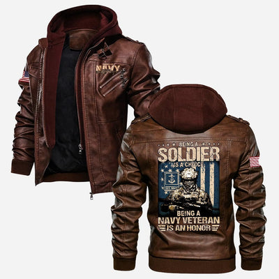 Premium US Navy Leather Jacket, Gifts For Navy Veteran, Gifts On Father's Day, Veterans Day.
