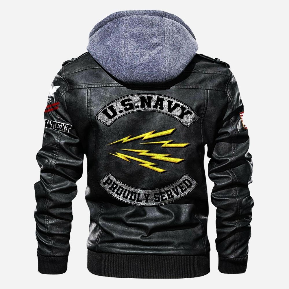 Premium Custom Unit US Navy Leather Jacket, Gifts For Navy Veteran, Gifts On Father's Day, Veterans Day.
