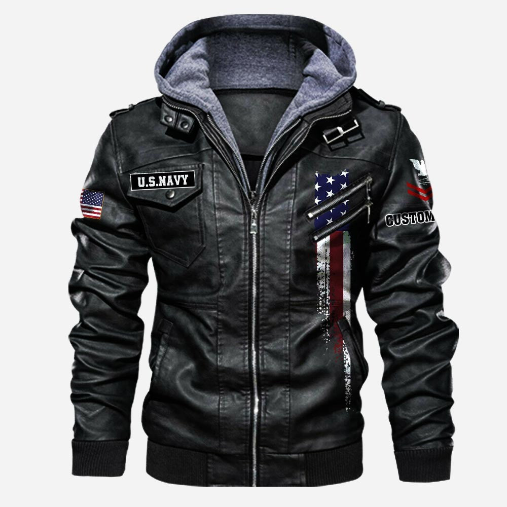 Premium Custom Unit US Navy Leather Jacket, Gifts For Navy Veteran, Gifts On Father's Day, Veterans Day.