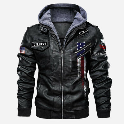 Premium Custom Unit US Navy Leather Jacket, Gifts For Navy Veteran, Gifts On Father's Day, Veterans Day.