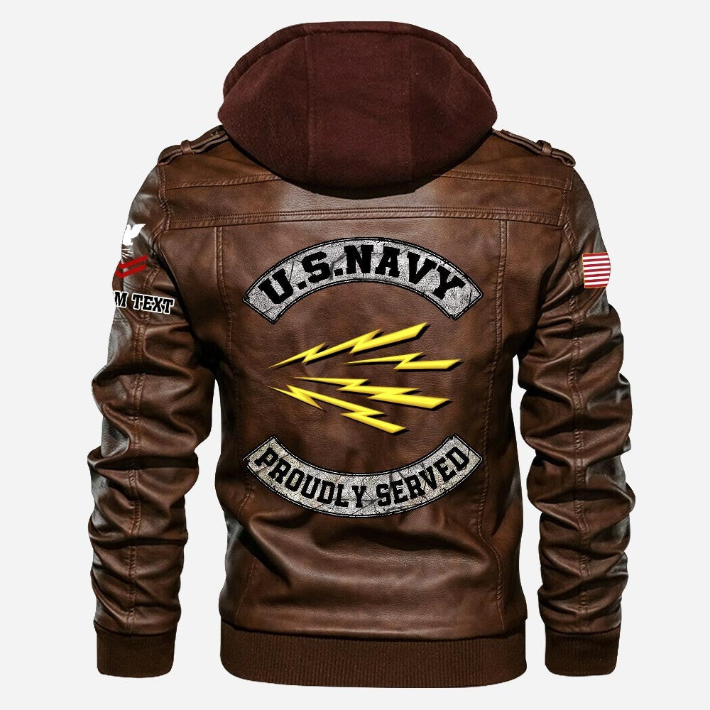 Premium Custom Unit US Navy Leather Jacket, Gifts For Navy Veteran, Gifts On Father's Day, Veterans Day.