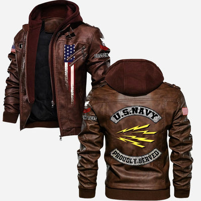 Premium Custom Unit US Navy Leather Jacket, Gifts For Navy Veteran, Gifts On Father's Day, Veterans Day.