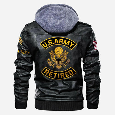 Premium Custom US Army Retired Leather Jacket, Gifts For Army Retired, Gifts On Father's Day, Veterans Day.
