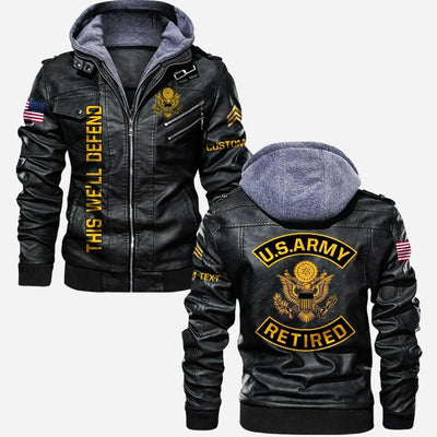 Premium Custom US Army Retired Leather Jacket, Gifts For Army Retired, Gifts On Father's Day, Veterans Day.