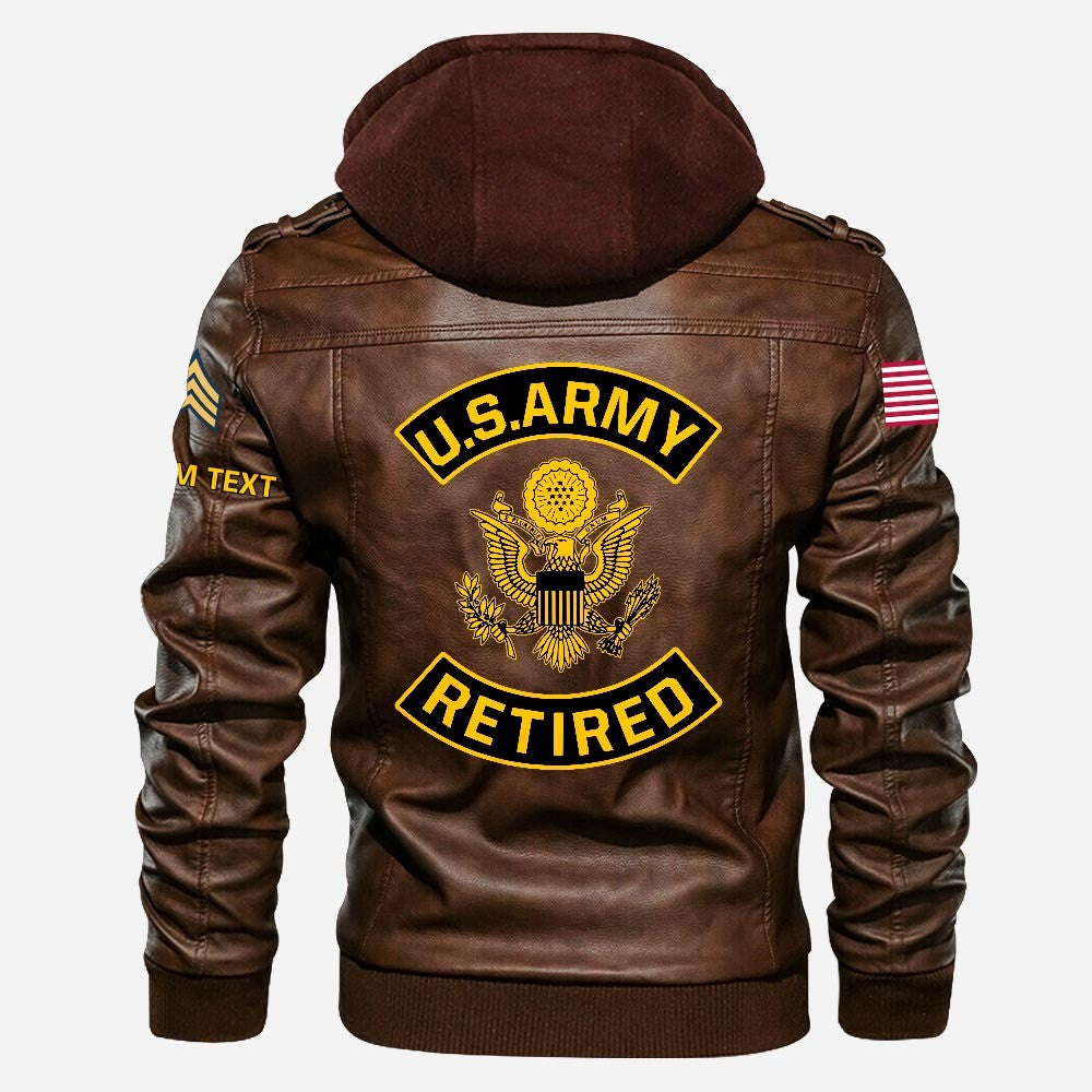 Premium Custom US Army Retired Leather Jacket, Gifts For Army Retired, Gifts On Father's Day, Veterans Day.