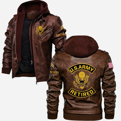 Premium Custom US Army Retired Leather Jacket, Gifts For Army Retired, Gifts On Father's Day, Veterans Day.