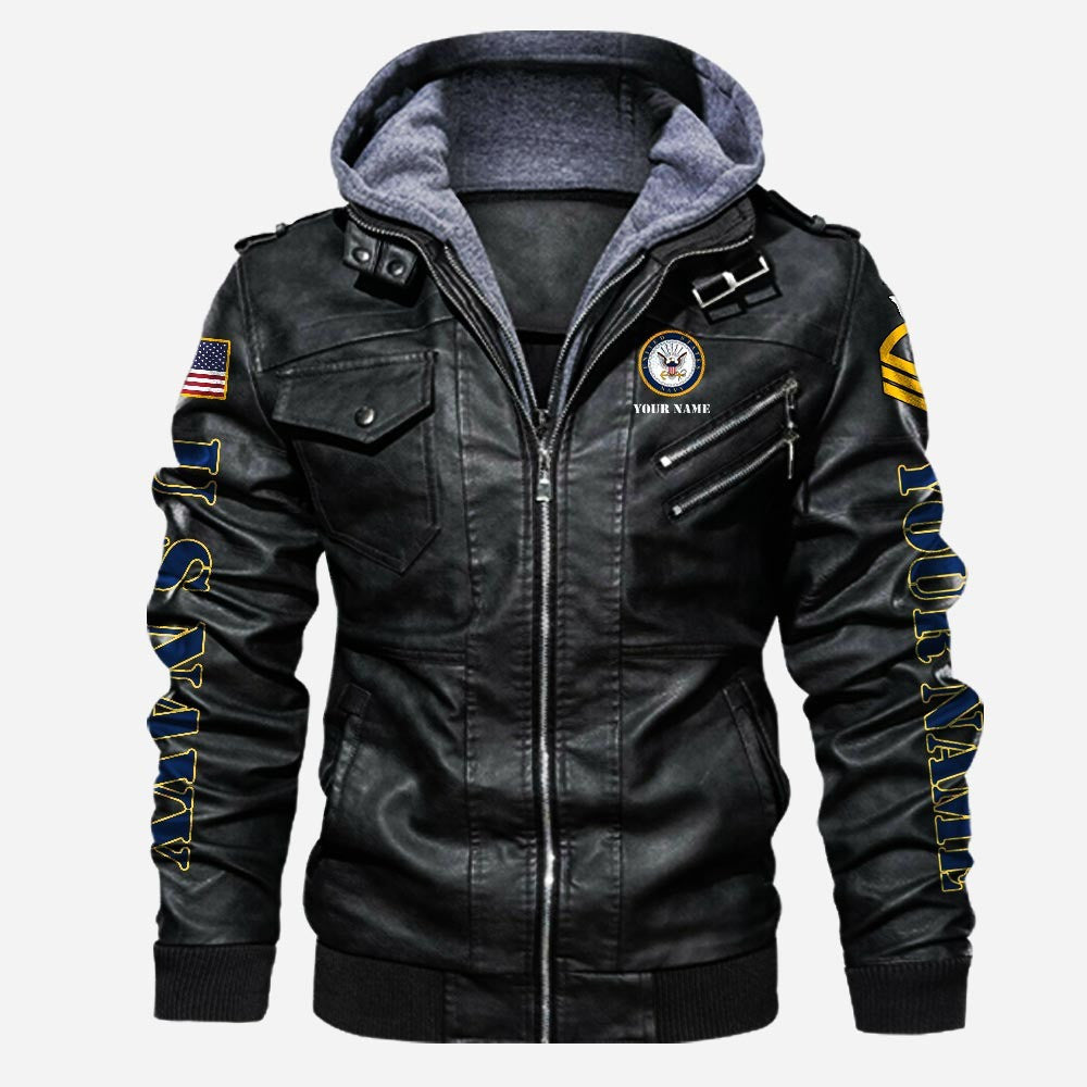 Premium Custom US Navy Leather Jacket, Gifts For Navy Veteran, Gifts On Father's Day, Veterans Day.