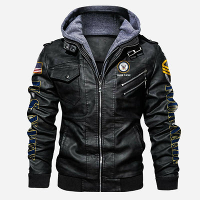 Premium Custom US Navy Leather Jacket, Gifts For Navy Veteran, Gifts On Father's Day, Veterans Day.