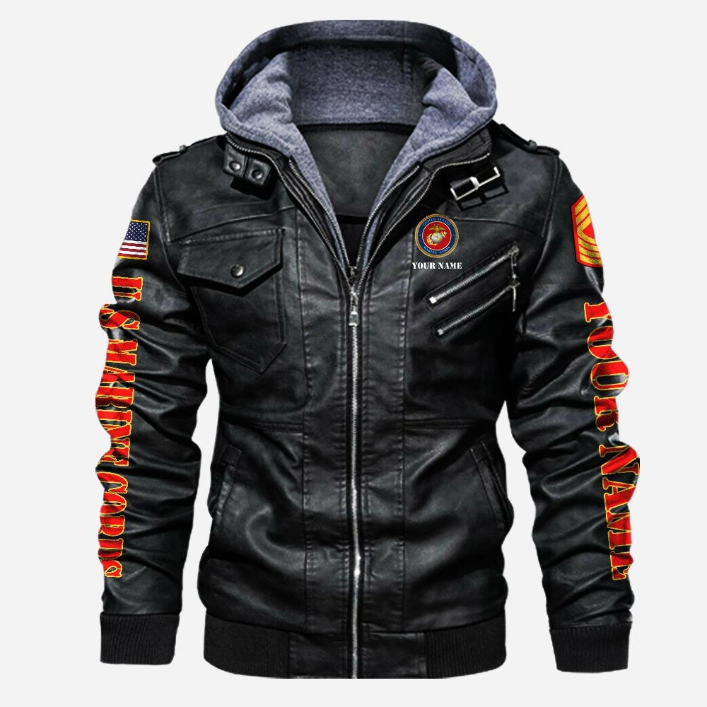Premium Custom USMC Leather Jacket, Gifts For Marine Veteran, Gifts On Father's Day, Veterans Day.