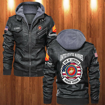 Premium Custom USMC Leather Jacket, Gifts For Marine Veteran, Gifts On Father's Day, Veterans Day.