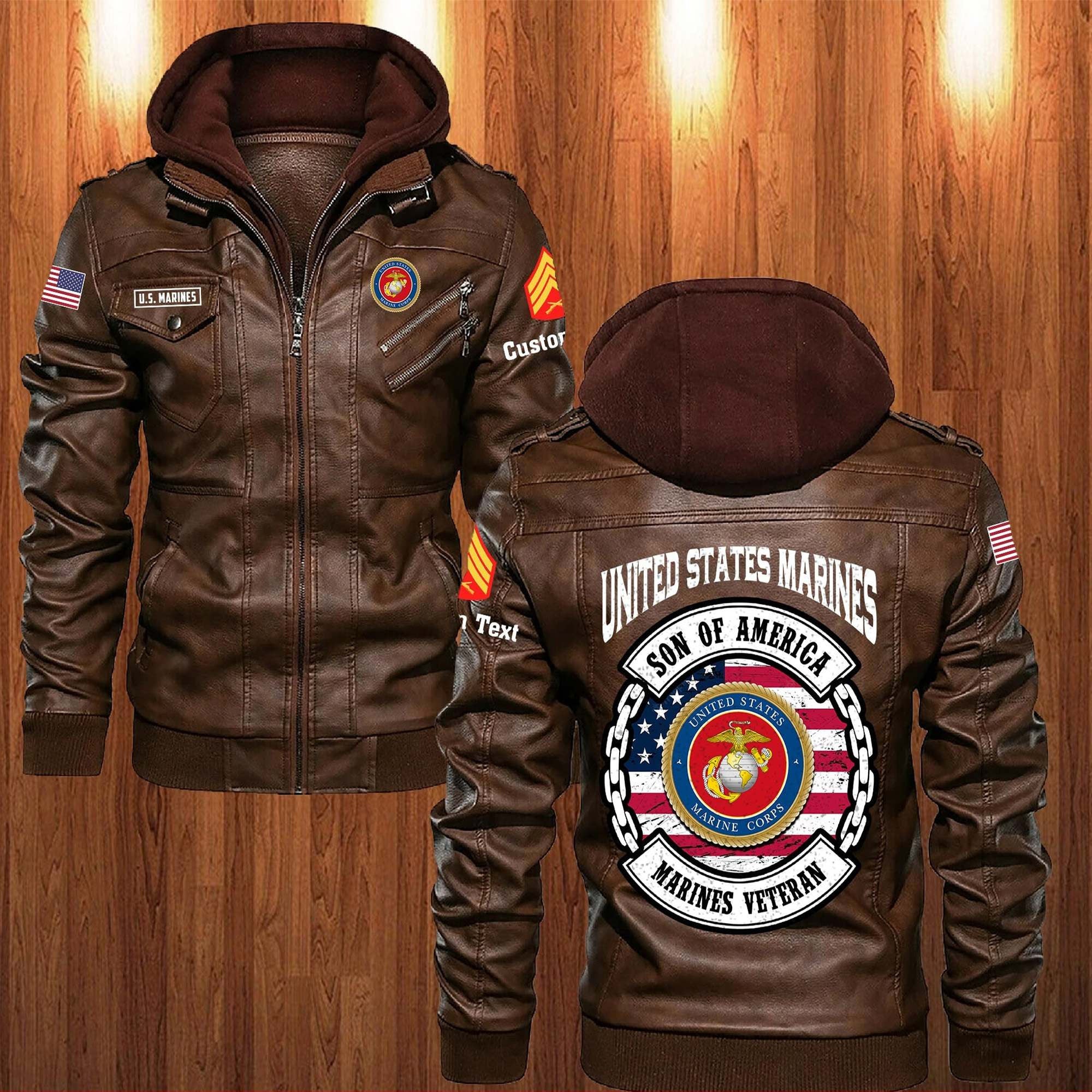 Premium Custom USMC Leather Jacket, Gifts For Marine Veteran, Gifts On Father's Day, Veterans Day.