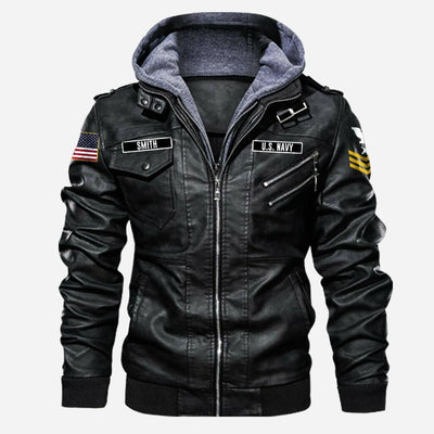 Premium Custom US Navy Leather Jacket, Gifts For Navy Veteran, Gifts On Father's Day, Veterans Day.