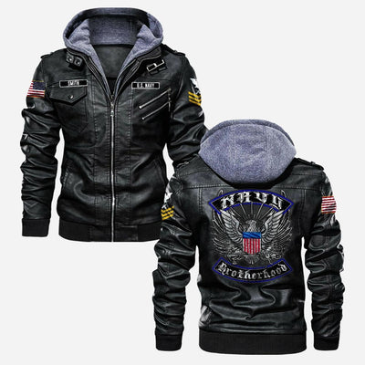 Premium Custom US Navy Leather Jacket, Gifts For Navy Veteran, Gifts On Father's Day, Veterans Day.