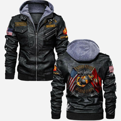 Premium Custom USMC Leather Jacket, Gifts For Marine Veteran, Gifts On Father's Day, Veterans Day.