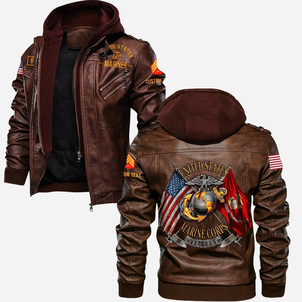 Premium Custom USMC Leather Jacket, Gifts For Marine Veteran, Gifts On Father's Day, Veterans Day.