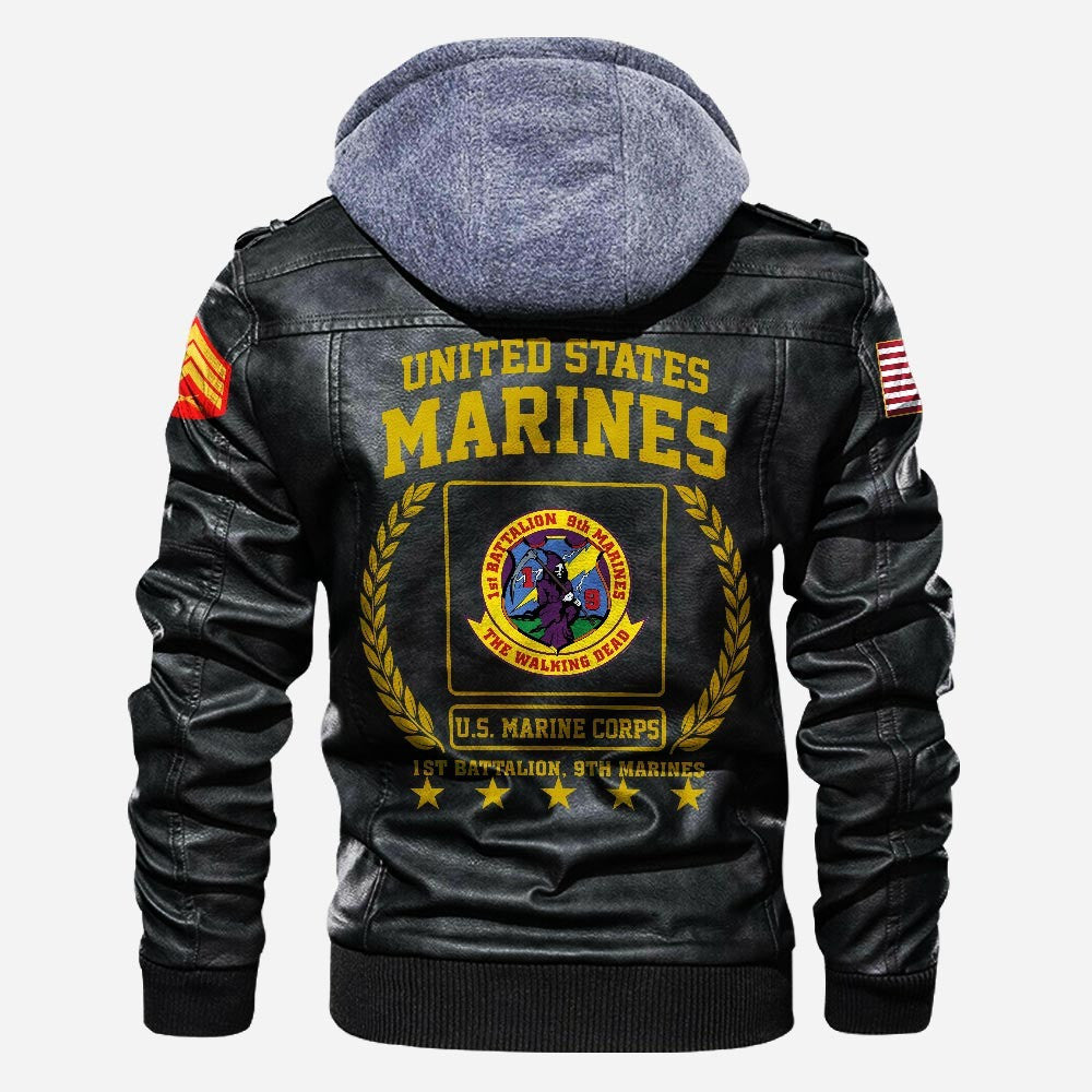 Premium Custom Unit USMC Leather Jacket, Gifts For Marine Veteran, Gifts On Father's Day, Veterans Day.