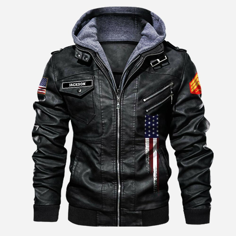 Premium Custom Unit USMC Leather Jacket, Gifts For Marine Veteran, Gifts On Father's Day, Veterans Day.