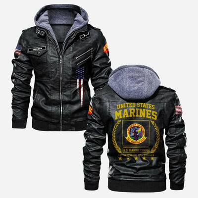 Premium Custom Unit USMC Leather Jacket, Gifts For Marine Veteran, Gifts On Father's Day, Veterans Day.