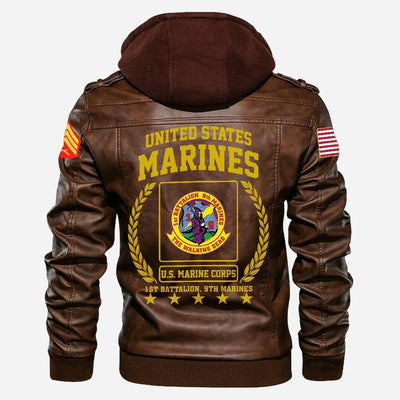 Premium Custom Unit USMC Leather Jacket, Gifts For Marine Veteran, Gifts On Father's Day, Veterans Day.