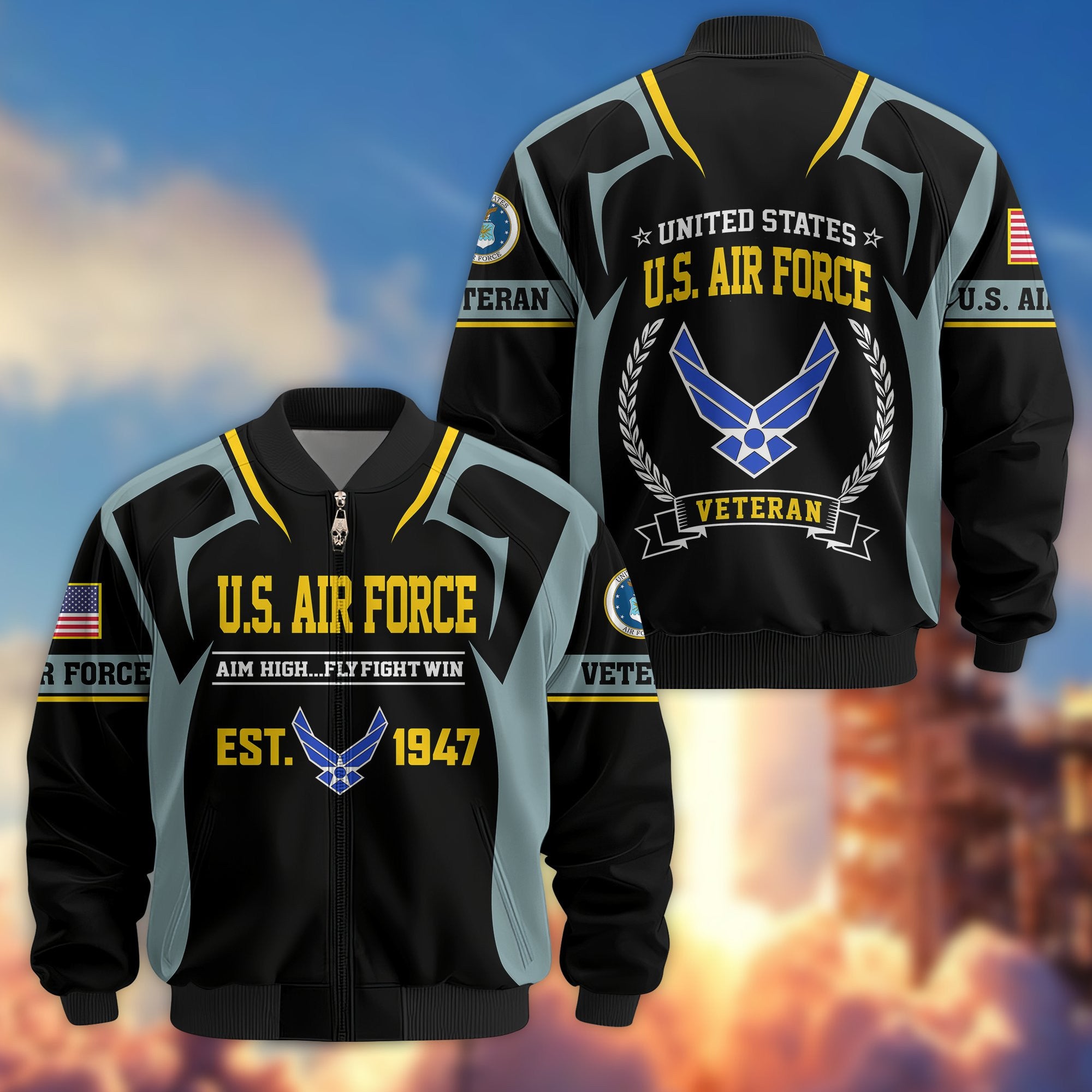 Premium US Veterans Bomber Jacket, Gifts For US Veterans, Gifts On Father's Day, Veterans Day.