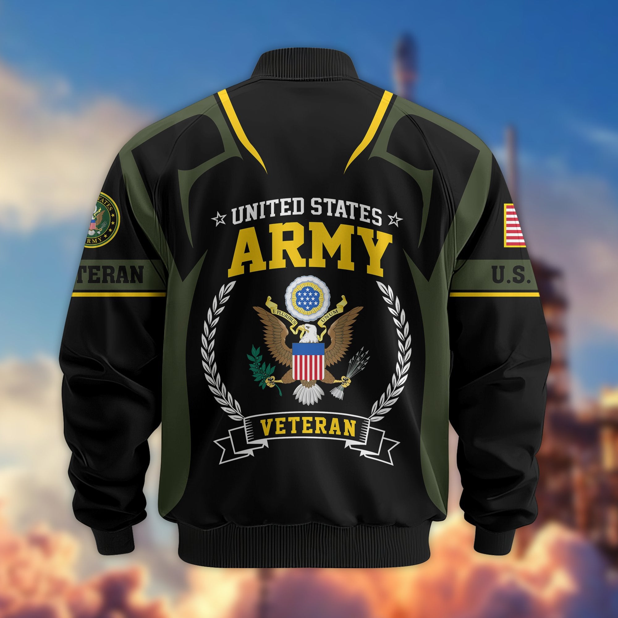 Premium US Veterans Bomber Jacket, Gifts For US Veterans, Gifts On Father's Day, Veterans Day.
