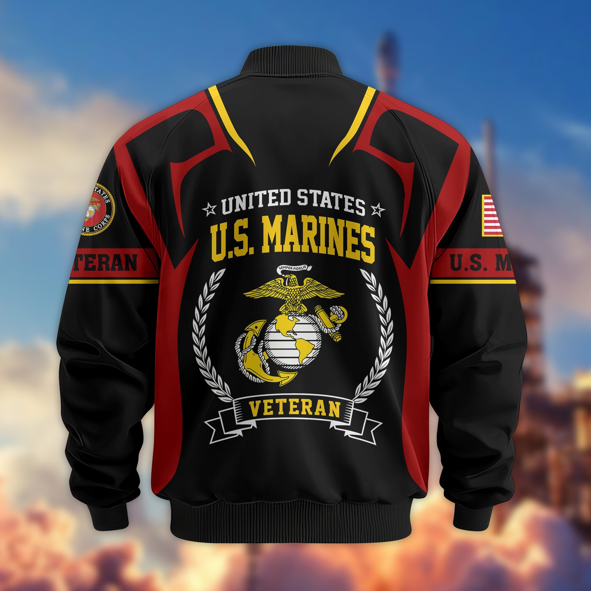 Premium US Veterans Bomber Jacket, Gifts For US Veterans, Gifts On Father's Day, Veterans Day.