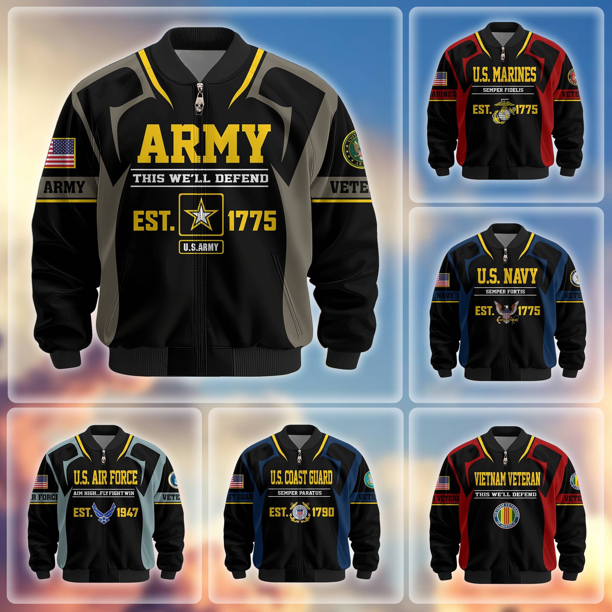Premium US Veterans Bomber Jacket, Gifts For US Veterans, Gifts On Father's Day, Veterans Day.