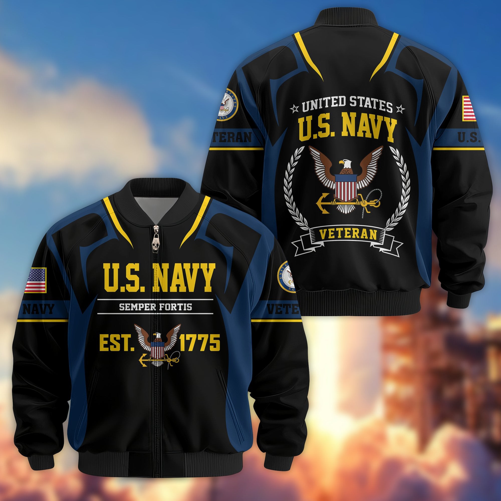 Premium US Veterans Bomber Jacket, Gifts For US Veterans, Gifts On Father's Day, Veterans Day.