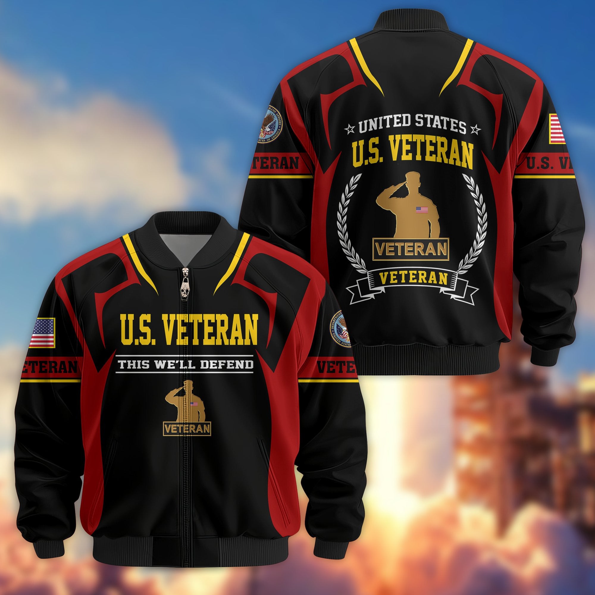 Premium US Veterans Bomber Jacket, Gifts For US Veterans, Gifts On Father's Day, Veterans Day.