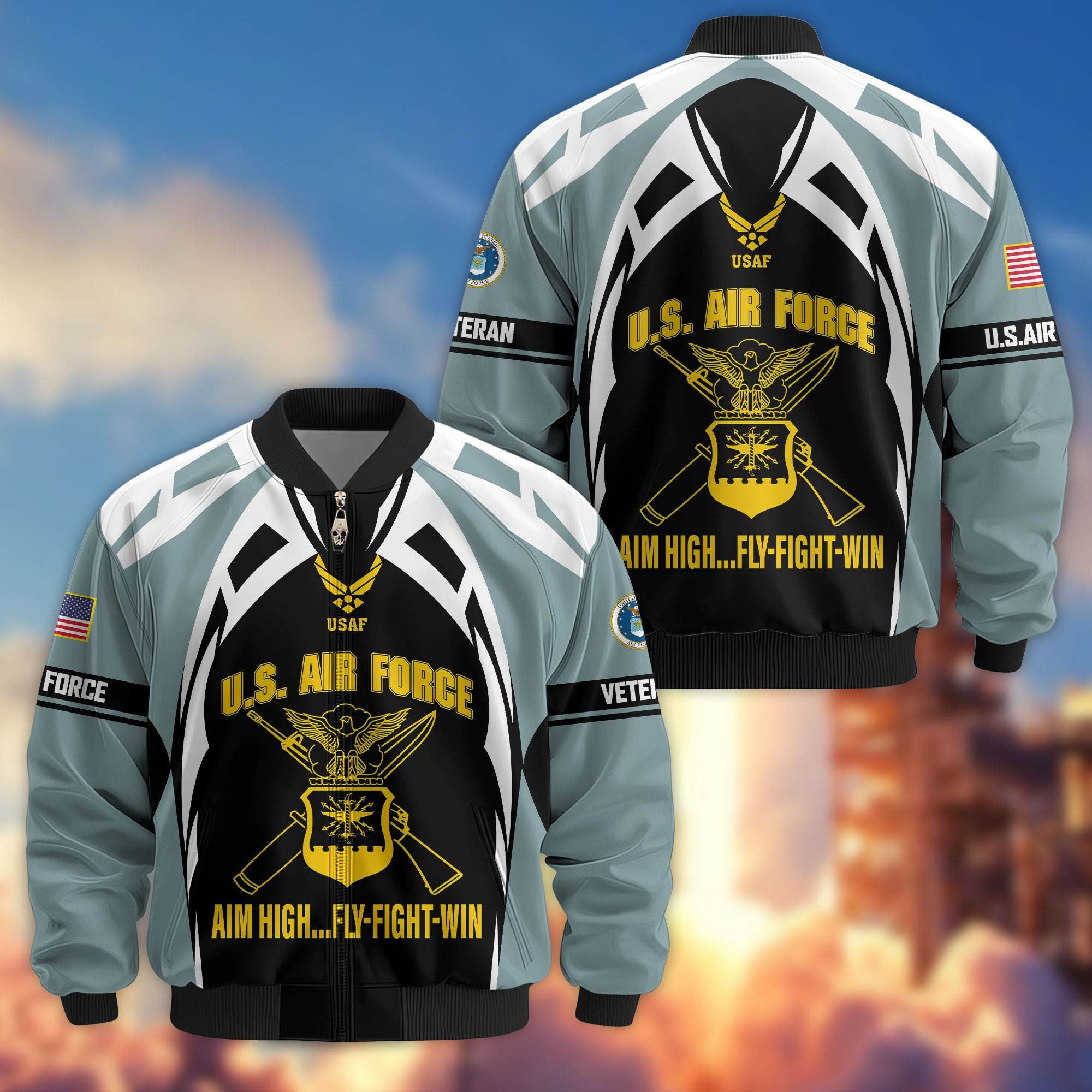 Premium US Veterans Bomber Jacket, Gifts For US Veterans, Gifts On Father's Day, Veterans Day.