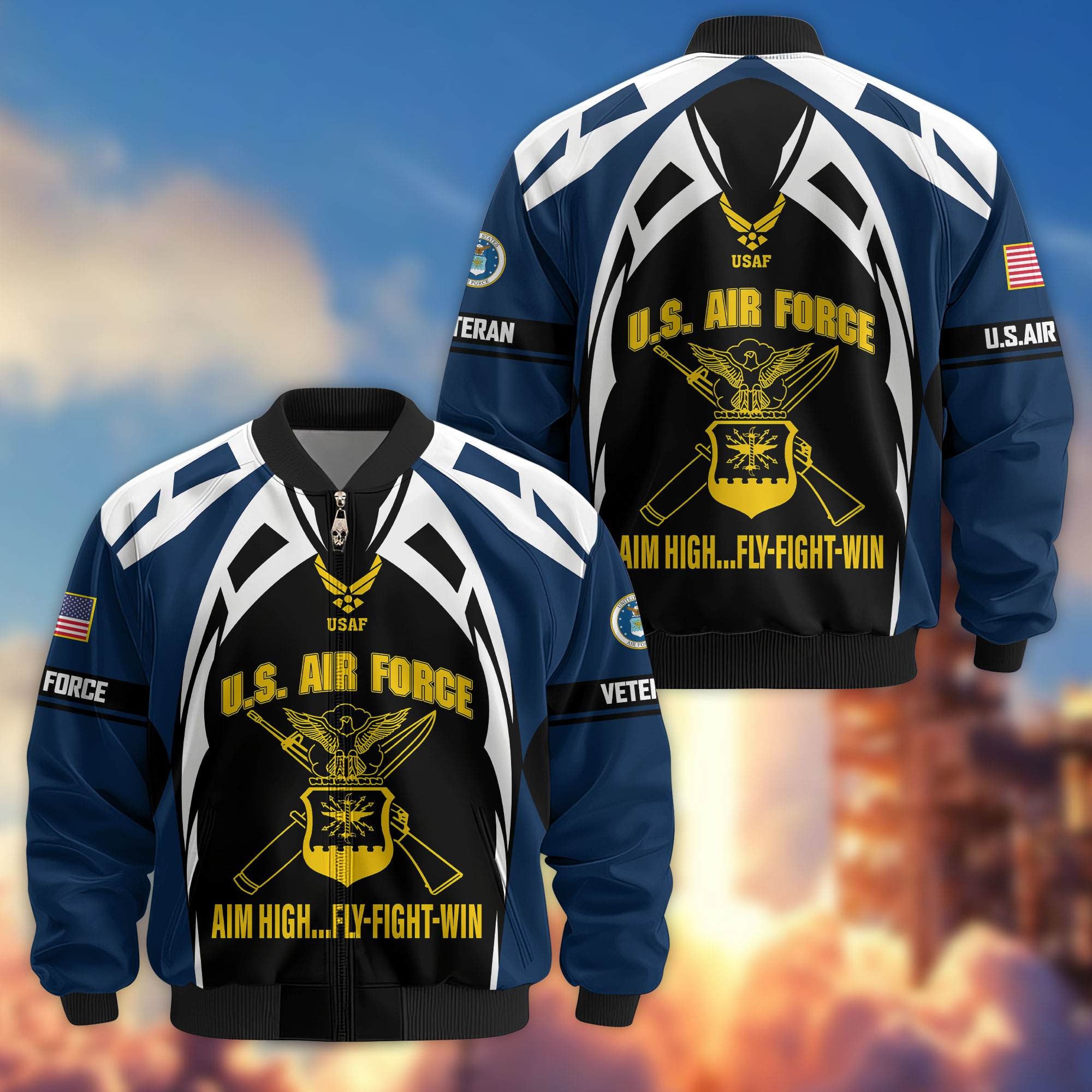 Premium US Veterans Bomber Jacket, Gifts For US Veterans, Gifts On Father's Day, Veterans Day.