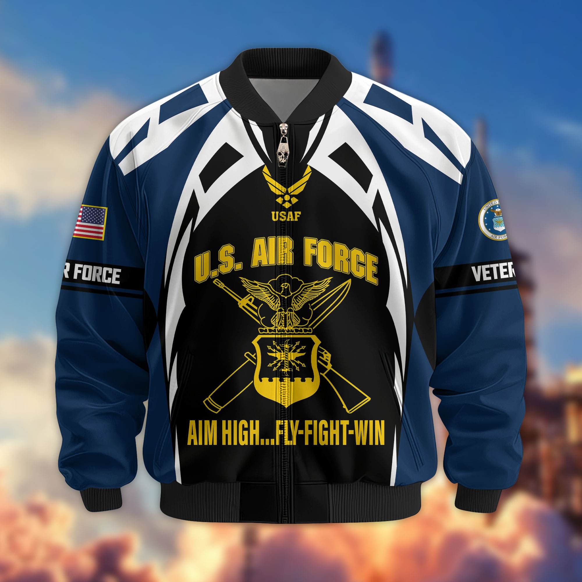 Premium US Veterans Bomber Jacket, Gifts For US Veterans, Gifts On Father's Day, Veterans Day.