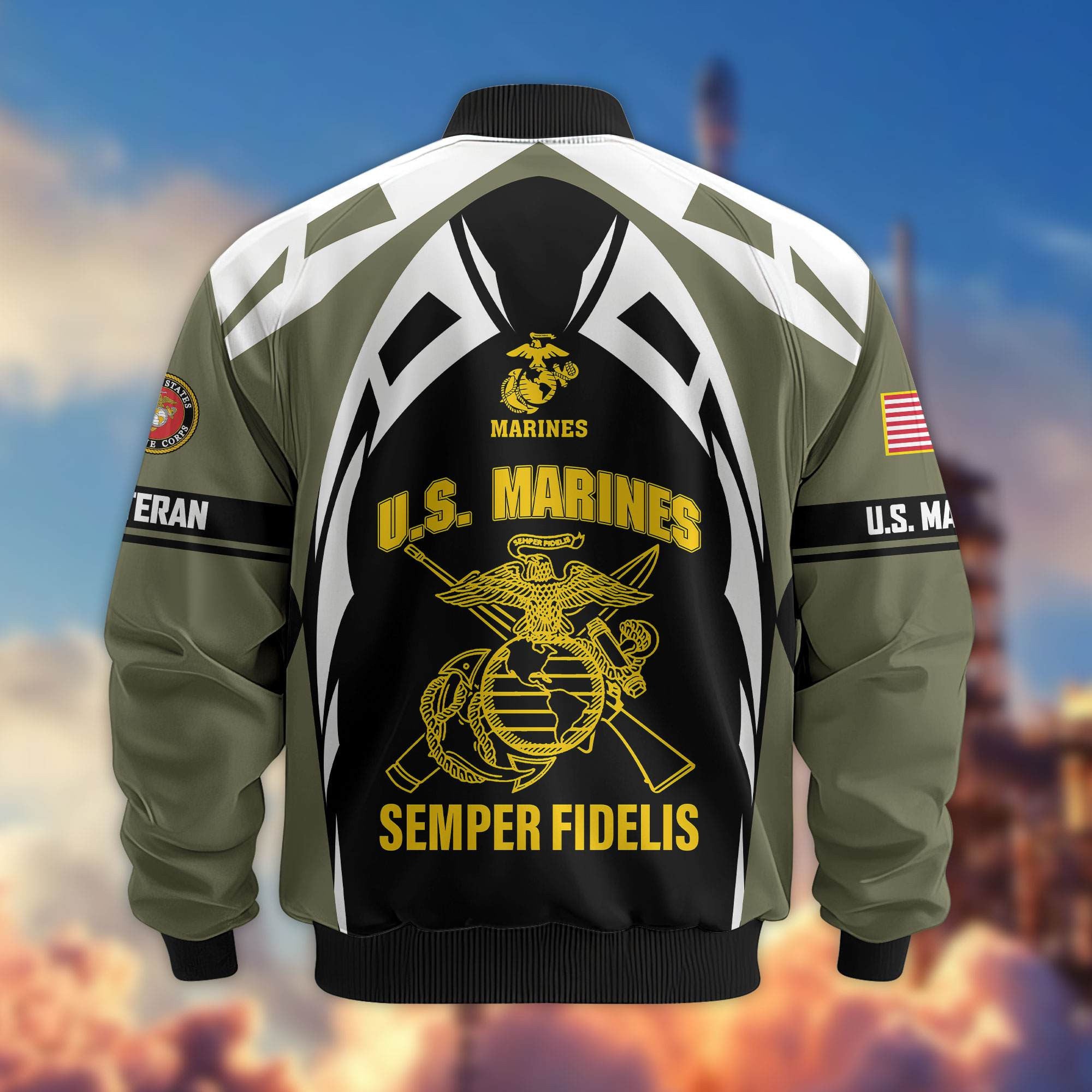 Premium US Veterans Bomber Jacket, Gifts For US Veterans, Gifts On Father's Day, Veterans Day.