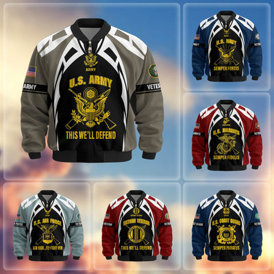 Premium US Veterans Bomber Jacket, Gifts For US Veterans, Gifts On Father's Day, Veterans Day.