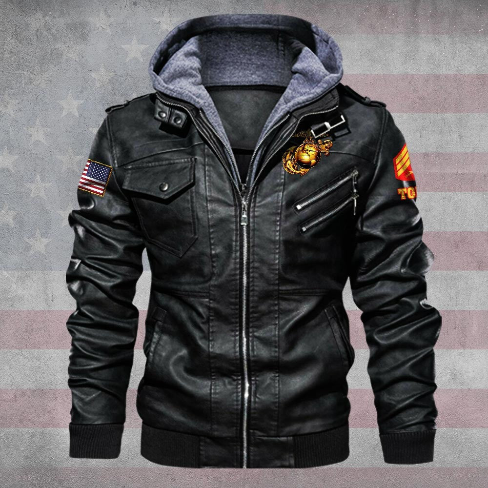 Premium Custom USMC Leather Jacket, Gifts For Marine Veteran, Gifts On Father's Day, Veterans Day.