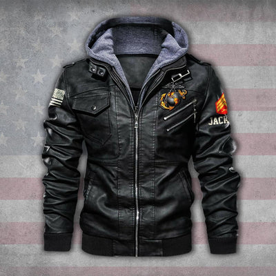 Premium Custom USMC Leather Jacket, Gifts For Marine Veteran, Gifts On Father's Day, Veterans Day.