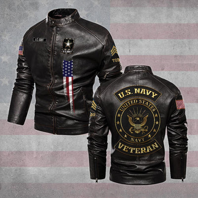 Premium Personalized US Navy Veteran Leather Jacket, Gifts For Navy Veteran, Gifts On Father's Day, Veterans Day.