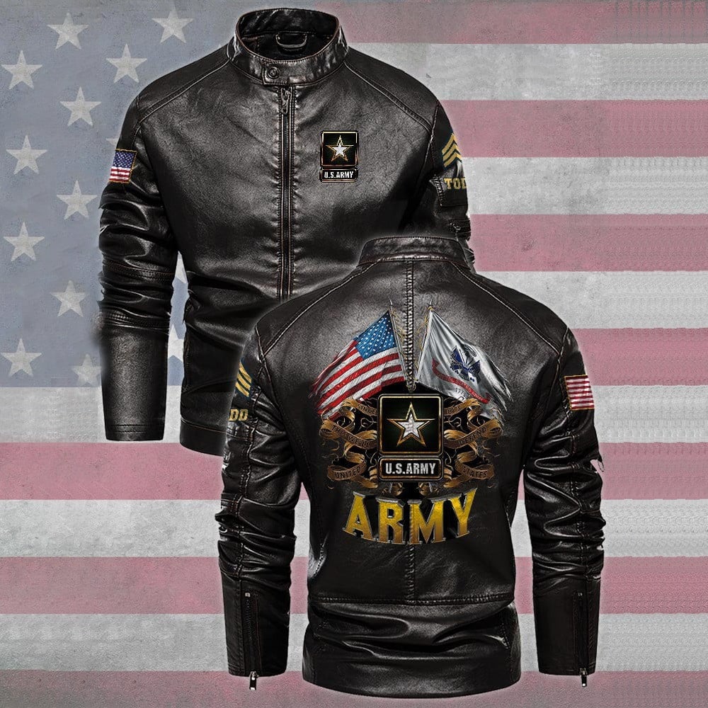 Premium Personalized US Army Veteran Leather Jacket, Gifts For Army Veteran, Gifts On Father's Day, Veterans Day.