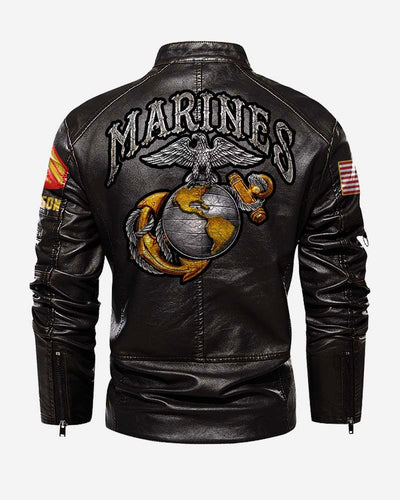 Premium Personalized USMC Veteran Leather Jacket, Gifts For Marine Veteran, Gifts On Father's Day, Veterans Day.