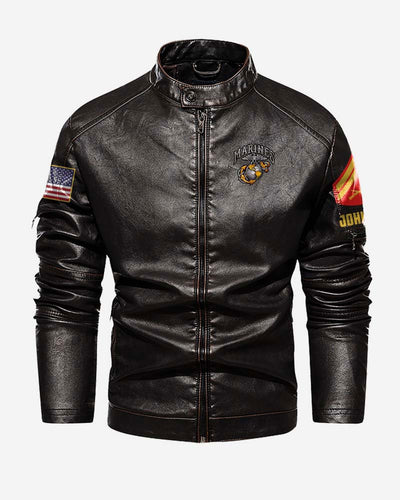 Premium Personalized USMC Veteran Leather Jacket, Gifts For Marine Veteran, Gifts On Father's Day, Veterans Day.