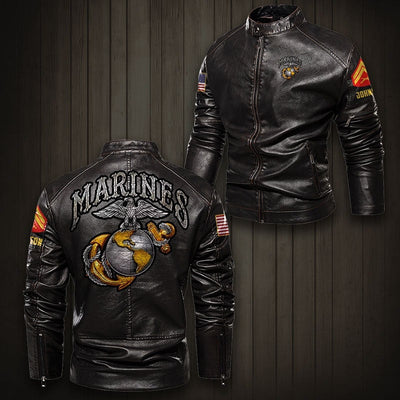 Premium Personalized USMC Veteran Leather Jacket, Gifts For Marine Veteran, Gifts On Father's Day, Veterans Day.
