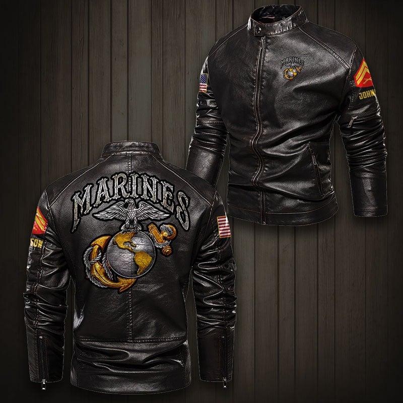 Premium Personalized USMC Veteran Leather Jacket, Gifts For Marine Veteran, Gifts On Father's Day, Veterans Day.