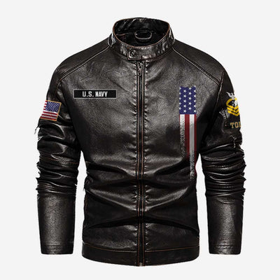 Premium Personalized US Navy Veteran Leather Jacket, Gifts For Navy Veteran, Gifts On Father's Day, Veterans Day.