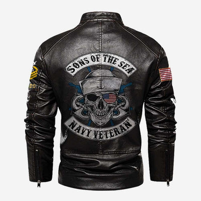 Premium Personalized US Navy Veteran Leather Jacket, Gifts For Navy Veteran, Gifts On Father's Day, Veterans Day.