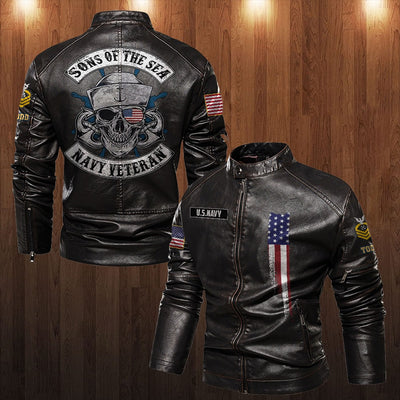 Premium Personalized US Navy Veteran Leather Jacket, Gifts For Navy Veteran, Gifts On Father's Day, Veterans Day.