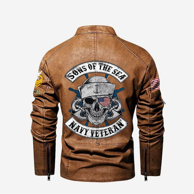 Premium Personalized US Navy Veteran Leather Jacket, Gifts For Navy Veteran, Gifts On Father's Day, Veterans Day.