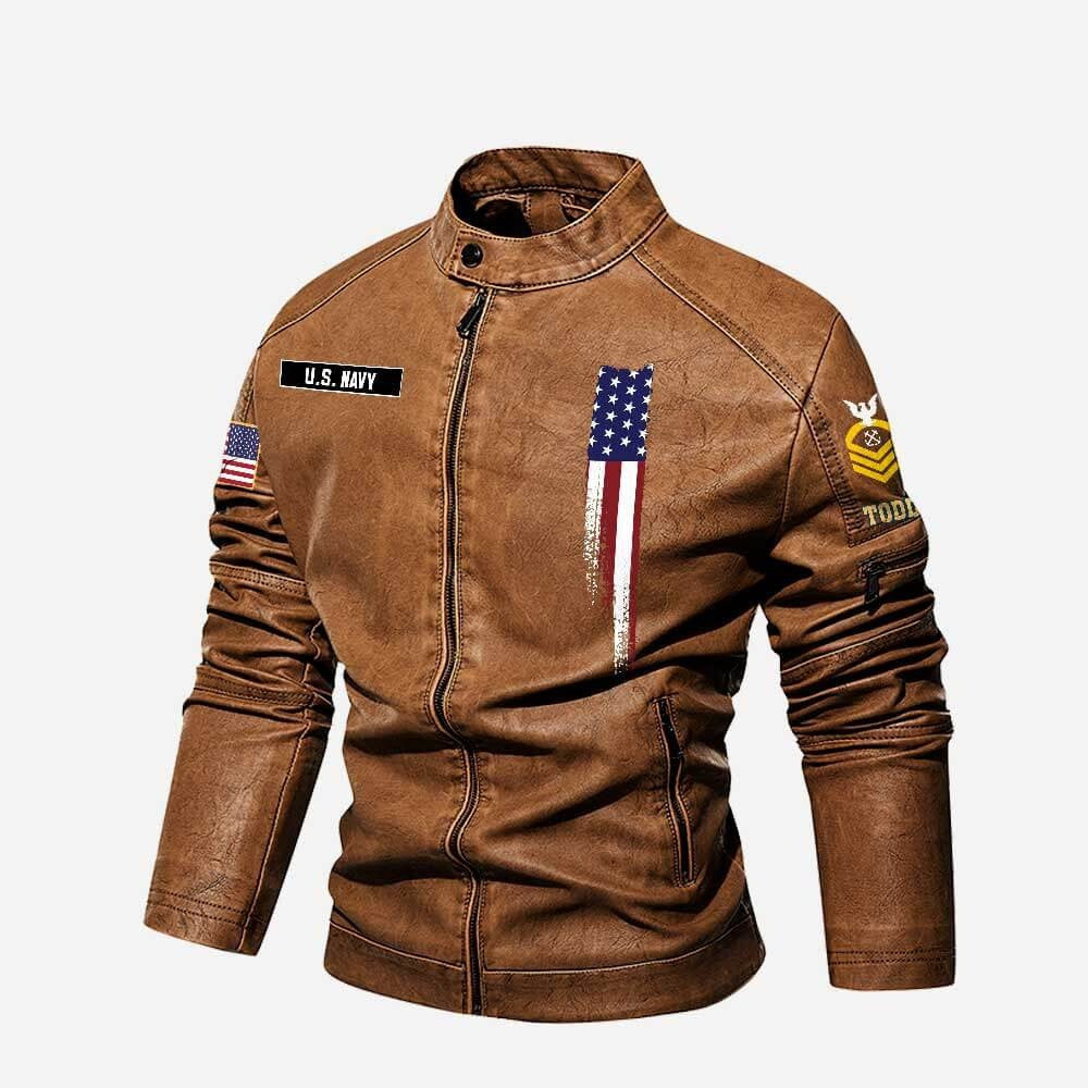 Premium Personalized US Navy Veteran Leather Jacket, Gifts For Navy Veteran, Gifts On Father's Day, Veterans Day.
