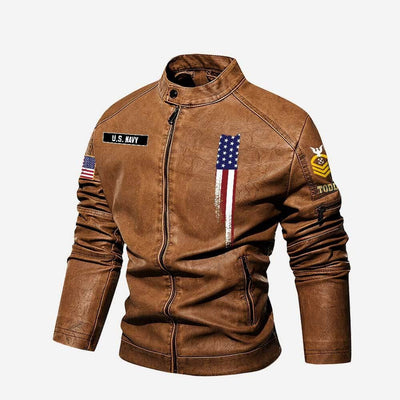 Premium Personalized US Navy Veteran Leather Jacket, Gifts For Navy Veteran, Gifts On Father's Day, Veterans Day.