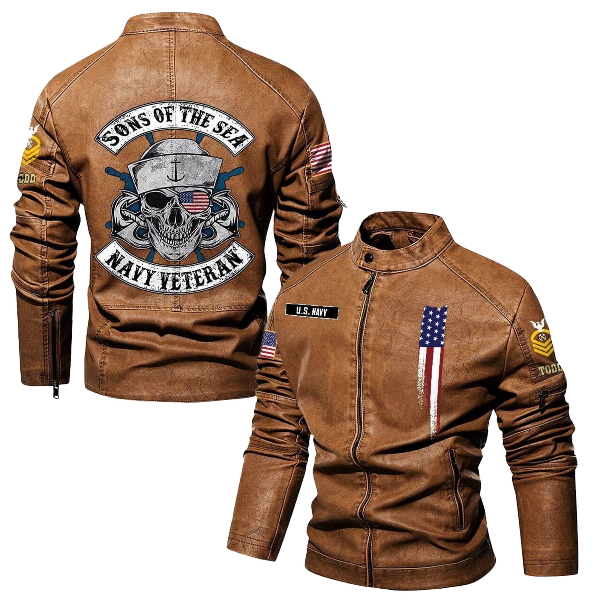 Premium Personalized US Navy Veteran Leather Jacket, Gifts For Navy Veteran, Gifts On Father's Day, Veterans Day.