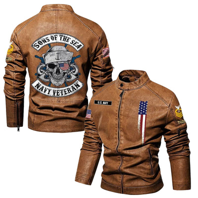 Premium Personalized US Navy Veteran Leather Jacket, Gifts For Navy Veteran, Gifts On Father's Day, Veterans Day.